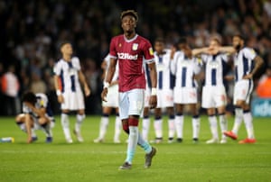 Tammy Abraham of Aston Villa walks to take the penalty kick.