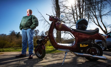 Russell Mackay with his Vespa scooter in Ellon