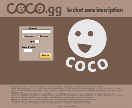 A screenshot of the now-defunct website Coco.