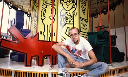 Keith Haring with his carousel at the original Luna Luna
