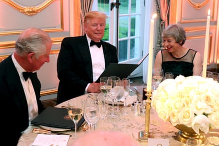 Trump with Theresa May and Prince Charles on his state visit to the UK in June.
