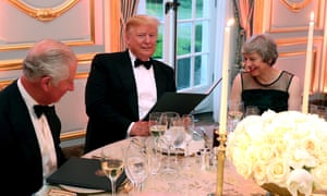 Trump at Winfield House in London in June last year with Theresa May and Prince Charles for a dinner held as part of his state visit.
