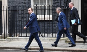 Health Secretary Matt Hancock (left) and Chief Medical Officer, Chris Whitty (right) in Downing Street ahead of a Cobra meeting to discuss coronavirus.