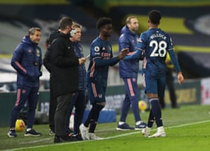 Saka comes on as a substitute to replace Willock