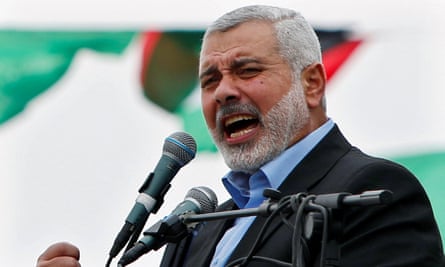Haniyeh talking to supporters in Gaza in 2014.