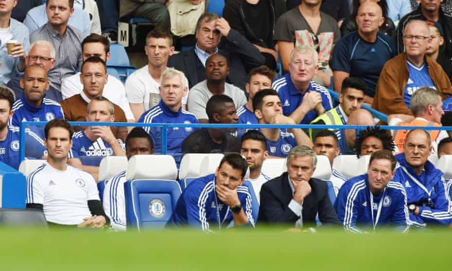 The Chelsea bench look on as the team slip to defeat against Crystal Palace