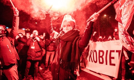 Protesters on the streets of Warsaw after the imposition of a near-total ban on abortion in January.