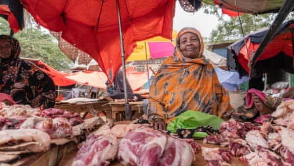 Amina Ali pictured selling meat at Waheen market