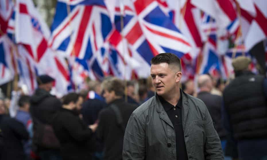 Tommy Robinson, former leader of the English Defence League, and far-right supporters protest in London.