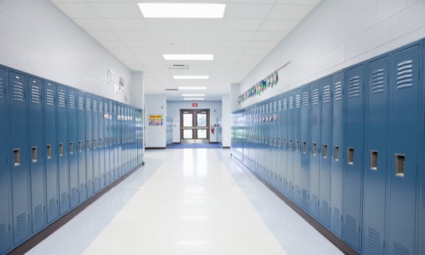 An empty hallway in a school.