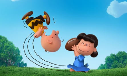 Lucy pulls the football away from Charlie Brown in The Peanuts Movie, in U.S. theaters Nov. 6, 2015.