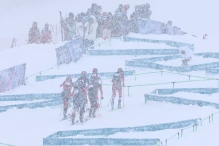Athletes in action during the women’s sprint of the skimo