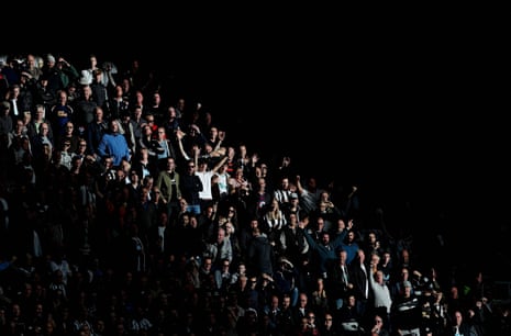 Newcastle United’s fans celebrate after Bruno Guimaraes scored his second and the Magpies’ third goal of the game.