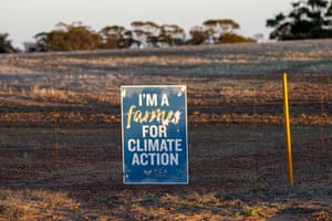 A climate action sign on the farm