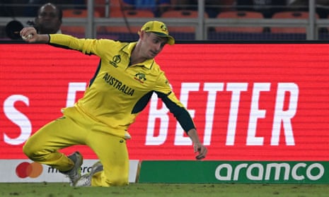 Australia's Marnus Labuschagne takes the catch to dismiss England's Chris Woakes.