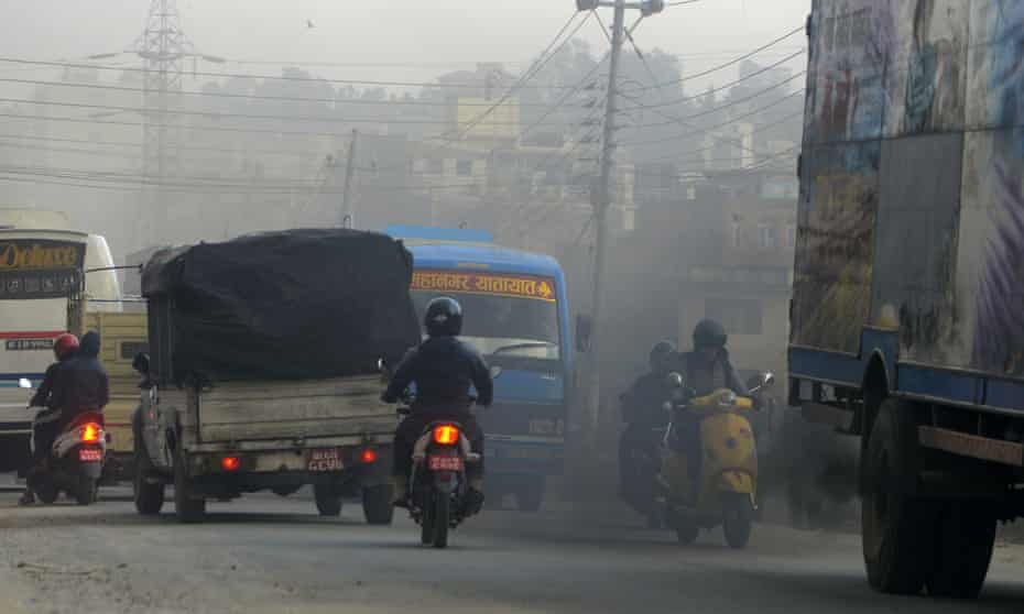 A heavily polluted road in Kathmandu