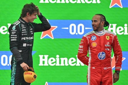 Lewis Hamilton celebrates his first podium finish for Ferrari.