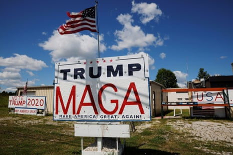 Handmade signs supporting U.S. President Donald Trump stand outside a business in Manitowoc, Wisconsin, U.S., August 18, 2020. 