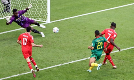 Switzerland's Breel Embolo puts his side ahead against Cameroon