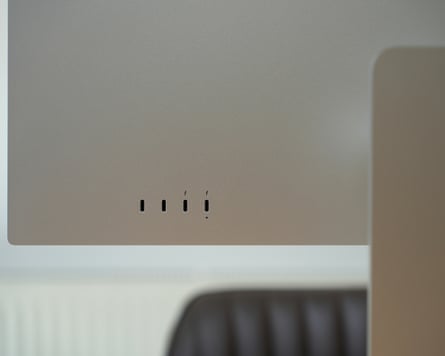 The Thunderbolt 5 and USB-C ports in the back of the Apple Studio Display XDR.