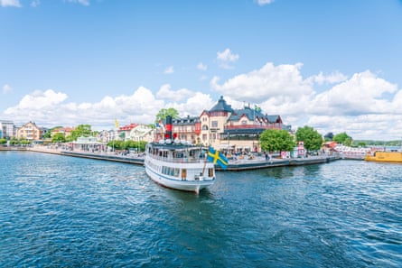 A ferry leaving Vaxholm harbor in Sweden.