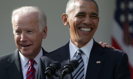 Biden and Barack Obama in the White House Rose Garden in November 2016.