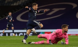 Ryan Fraser celebrates after he scores Scotland's winner against Czech Republic.