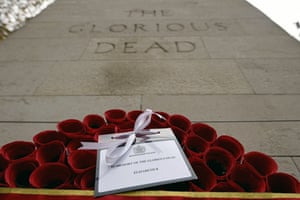 A message from Queen Elizabeth on a wreath laid at the Cenotaph in Whitehall for the Remembrance Sunday ceremony.