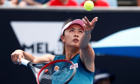 China’s Peng Shuai serving during a match at the Australian Open in January 2019. 