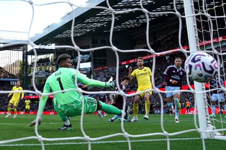 Kristoffer Ajer (third right) secures a point for Brentford late on at Villa Park