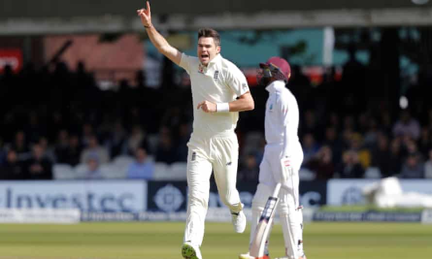 Jimmy Anderson celebrates the wicket of Royston Chase on day three of the Lord’s Test against West Indies in September 2017