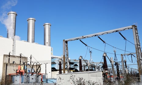 Rye House Power Station in Hoddesdon, Hertfordshire, Britain: general view of site set against blue sky