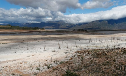 The critically low Theewaterskloof dam in Villiersdorp.