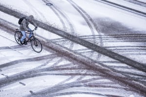 Limburg, NetherlandsA cyclist in the snow. A code orange is in force in Limburg and in the south-east province of North Brabant