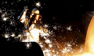 A steelworker controls a blast furnace in Duisburg. British ministers have claimed that German exporters will support trade with Britain.