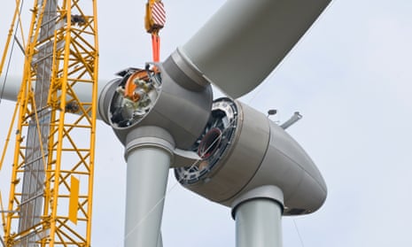 A wind turbine being installed.