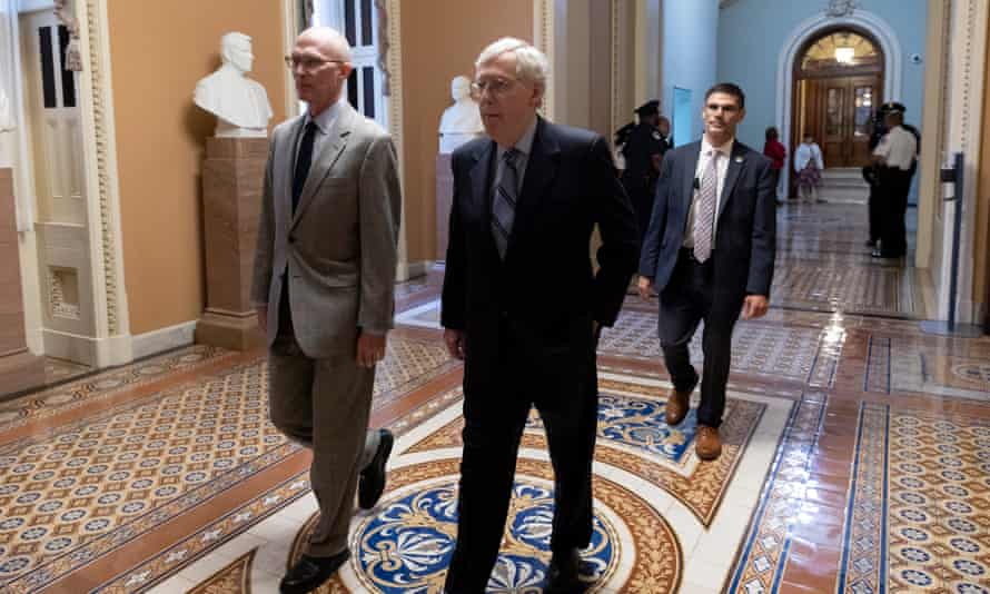 Minority leader Mitch McConnell near the Senate chamber before the vote