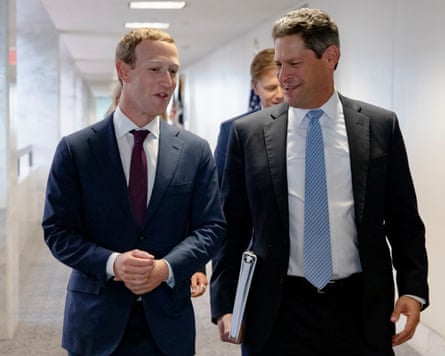 Joel Kaplan walking and talking with Meta CEO Mark Zuckerberg