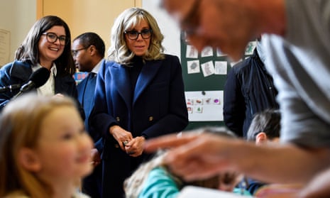 Brigitte Macron (centre) visiting a primary school in Paris last month
