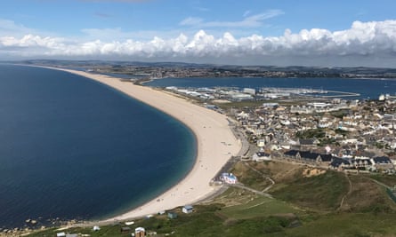 Chesil beach, taken from the Tout Quarry sculpture park.