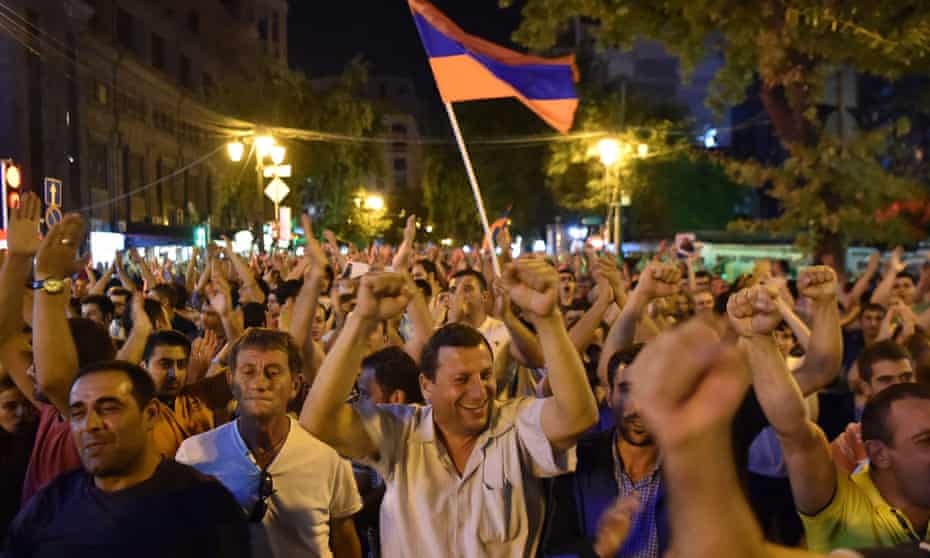 Opposition supporters on a protest march in Yerevan on Tuesday.