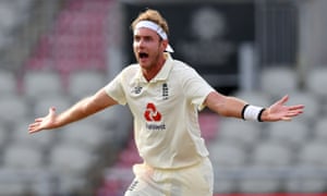 Stuart Broad appeals for the wicket of Shadab Khan, given out after review.