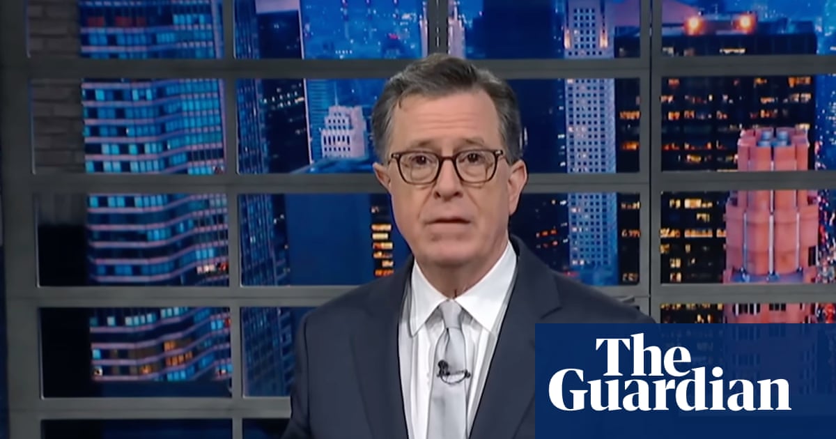 Stephen Colbert on Trump’s 22ft gold statue at his golf club: ‘recreational idolatry’