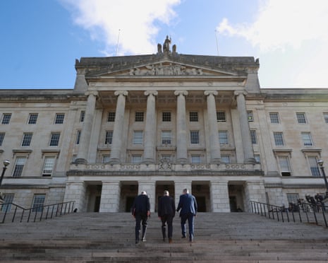 Stormont buildings and protesters