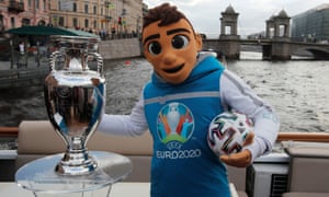 Skillzy poses with a replica of the Euro 2020 trophy.