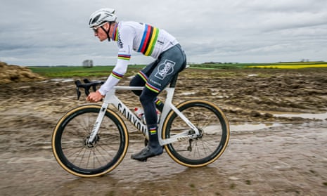 Mathieu van der Poel during his reconnaissance of the course before this year’s Paris-Roubaix race.