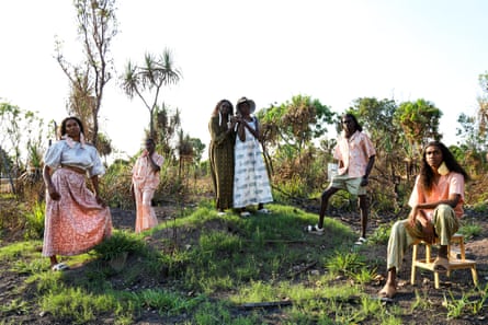 Models wearing Nagula Jarndu 2025 collection Jarndunil/Saheli Yagarramaguranjin’ (women/friends are creating together)