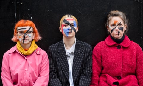 Emily Roderick, Evie Price and Anna Hart, founders of the Dazzle Club, wearing makeup designed to confuse facial recognition cameras.