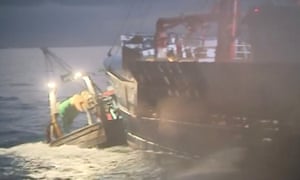 French and British fishing vessels collide during a dispute in the Channel over scallop fishing rights in August.