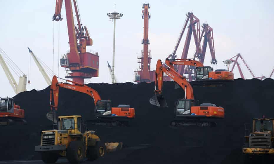 Imported coal being unloaded in China's Jiangsu province